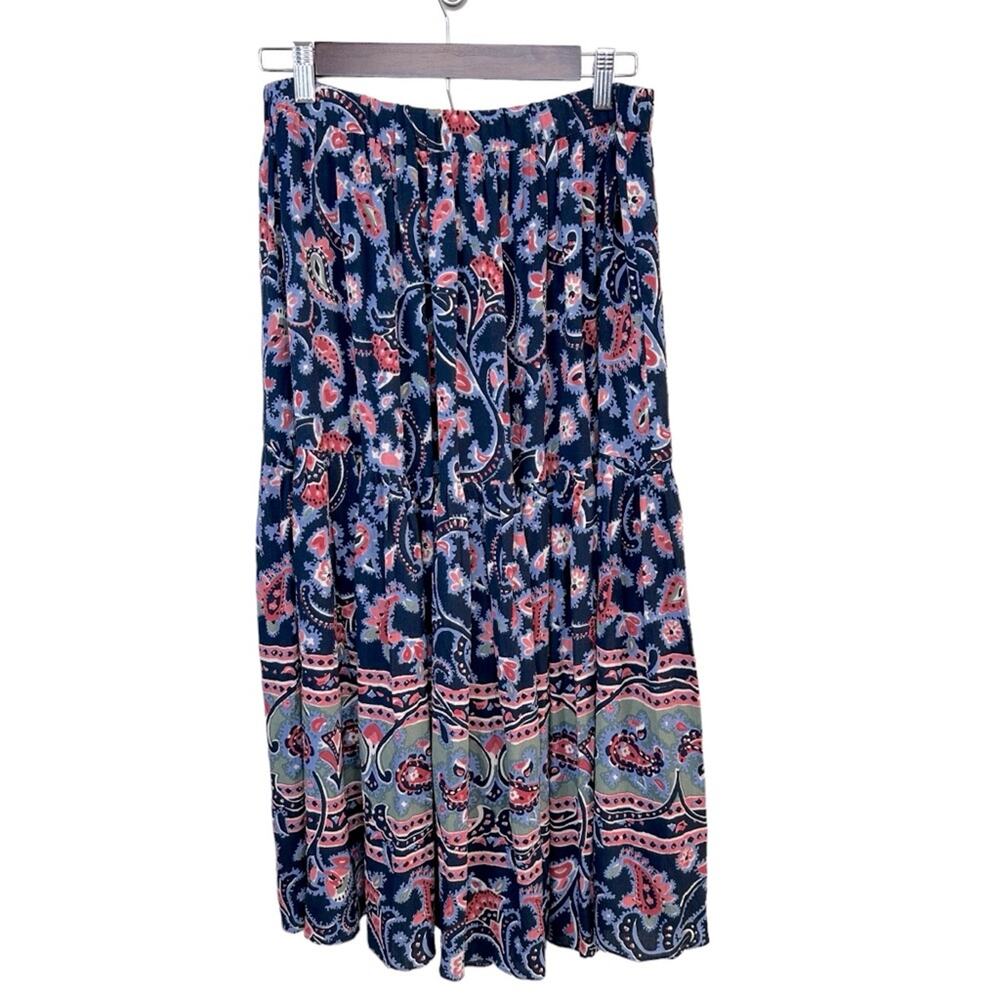 NWT BA&SH Bohemian Niels Gathered Paisley-Print Crepe Blue Midi Skirt Size L - Picture 4 of 13